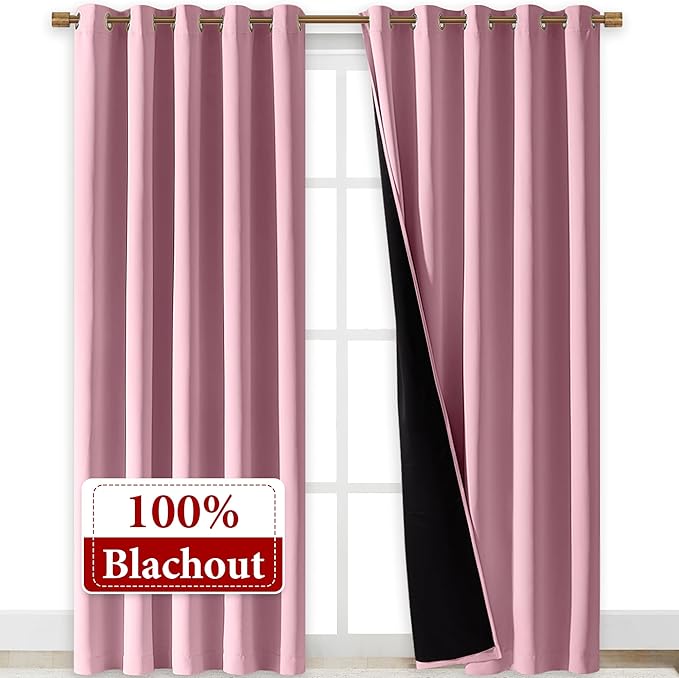 NICETOWN Total Shade Curtains and Draperies, Heavy-Duty Full Light Shading Drapes with Black Liner Backing for Villa/Hall/Dorm Window（Crystal Pink, Package of 2 Panels, 70 inches Wide x 95 inches Long - Image 2