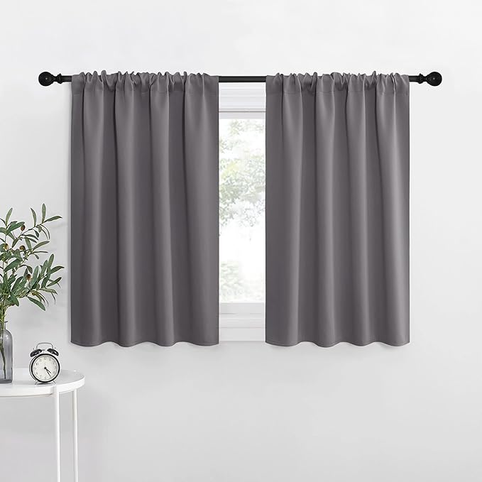 NICETOWN RV Bunk Curtains, Grey Kitchen Window Curtains Over Sink, Thermal Insulated Rod Pocket Blackout Blinds & Drapes for Small Windows (2 Panels, W42 x L30 -Inch) by NICETOWN