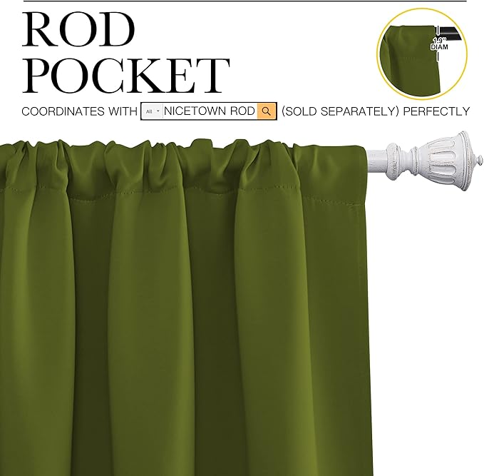 NICETOWN Blackout Christmas Curtains for Living Curtains, Bedroom Draperies with Rod Pocket, Nursery Essential Thermal Insulated Blackout Panels for Small Window (Olive Green, 1 Pair, 34 x 72) - Image 3