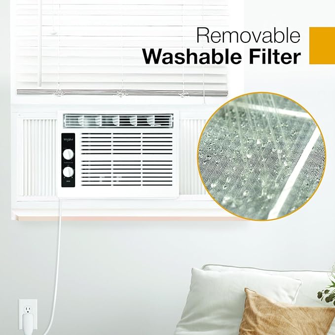 Whirlpool 5,000 BTU 115V Window Air Conditioner & Dehumidifier with Mechanical Controls, Window AC Unit for Apartment, Dorm Room, & Small Rooms up to 150 Square Feet in White - Image 6
