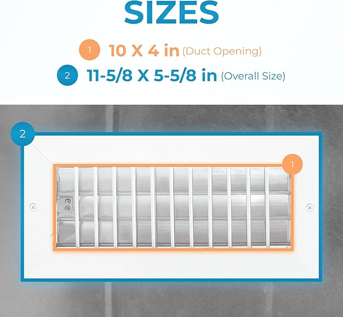 Aluminum 10 x 4 Inch Air Vent Covers Wall AC Grille – Premium Register Vent Cover – Durable Rustproof Aluminum Wall Vent – Multi-Shutter Damper – Individually Adjustable Front Blades, White - Image 3