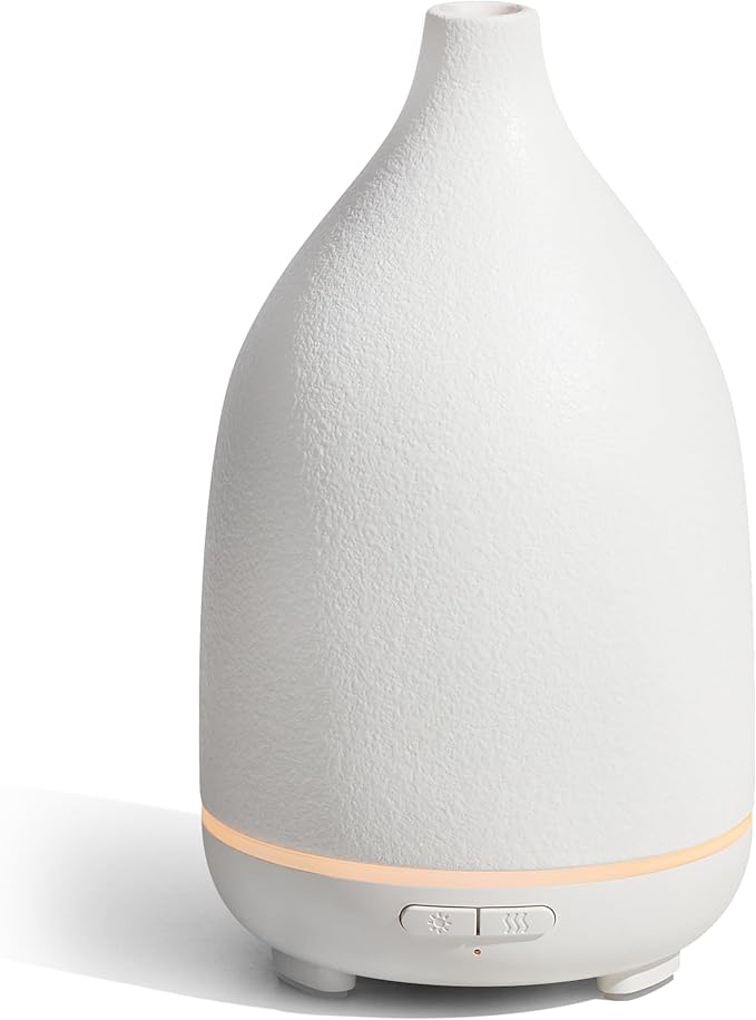 InnoGear Oil Diffuser, 150ML Ceramic Diffuser for Essential Oils Handcrafted Aromatherapy Diffuser Ultrasonic Cool Mist Humidifier with 2 Mist Modes Waterless Auto Off for Room Office, White Base by InnoGear