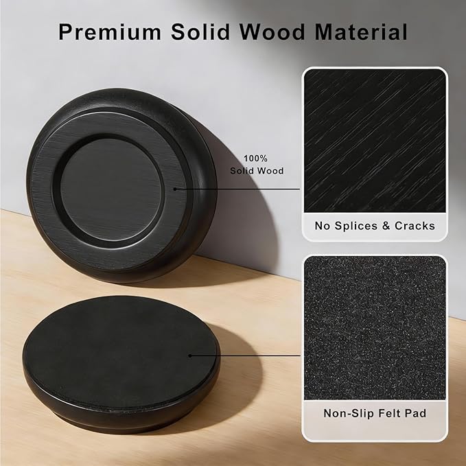 4 Pcs Solid Wood Upright Piano Caster Cups, Non-Slip & Anti-Noise for Floor Protectors Black - Image 6