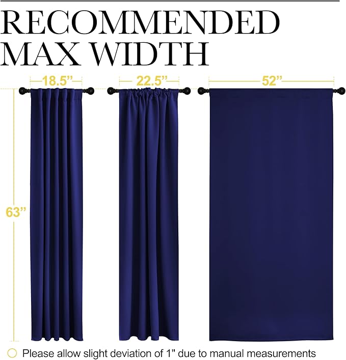 NICETOWN Blackout Draperies Curtains Window Drapes - (Royal Blue Color) 52 inches W by 63 inches L, Set of 2, Blackout Curtain Panels for Nursery - Image 8