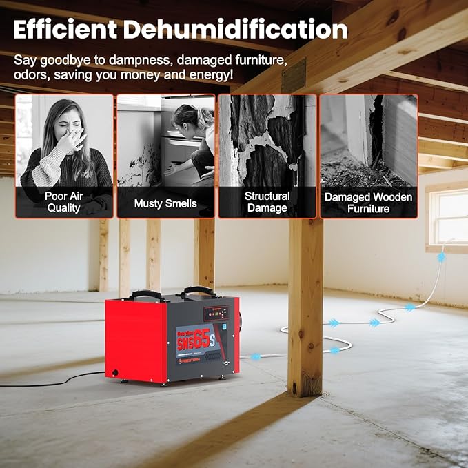 Abestorm Crawl Space Dehumidifier with Pump and Hose, 120 PPD Energy Star Commercial Dehumidifier Up to 1,300 sq. ft. for Basement, Water Damage Restoration, Auto Defrost(Guradian SNS65S) - Image 3