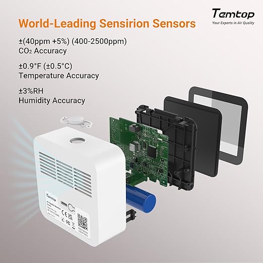 Temtop CO2 Monitor Indoor Air Quality Monitor 3 in 1 CO2 Meter(Temperature, Humidity and CO2), 180 Days Standby Time - Image 6