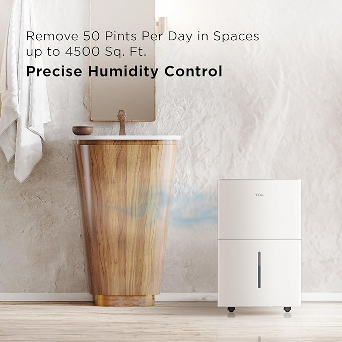 TCL 4,500 Sq. Ft. Smart Dehumidifier, Energy Star, 50 Pints Per Day, Moisture & Humidity Absorber for Bedroom, Bathroom, Basement & Other Rooms, Works with Alexa/Google Assistant - Image 4