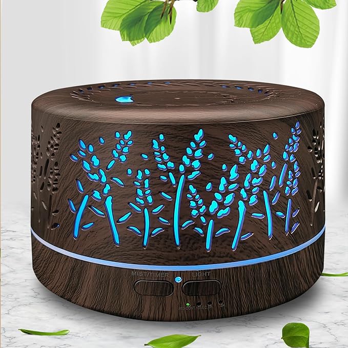 Diffusers for Essential Oils Large Room,600ml Essential Oil Diffusers for Home,Waterless Auto Off 7 Colors Changed 3 Mist Modes,Cool Mist Humidifiers for House Bedroom Decor,Gifts,Dark Wood by Roonbo