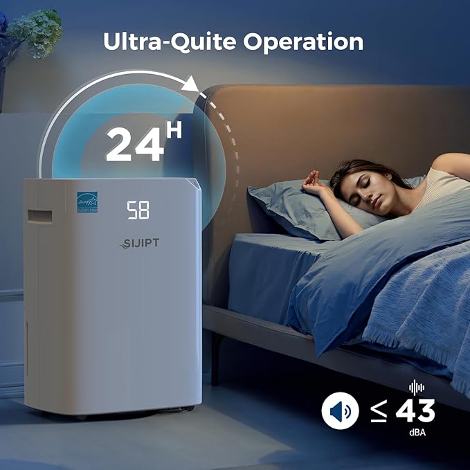 Dehumidifier for Basement with Drain Hose, 100 Pint 6,000 Sq. Ft Energy Star Dehumidifier for Large Home & Room, Quiet Dehumidifiers with Adjustable Humidity Control,24H Timer, 1.5 Gal Water Bucket - Image 5
