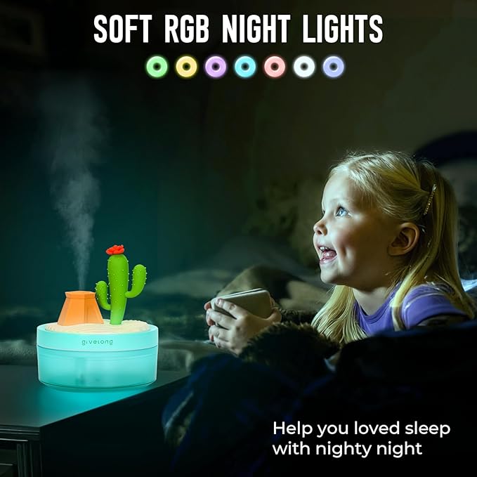 Cactus Mini Humidifier, Cute Desktop Humidifiers for Bedroom, 320ml Portable Small Cool Mist Humidification, USB Powered, Auto Shut-Off, Perfect for Home, Office & Indoor Plants - Image 4