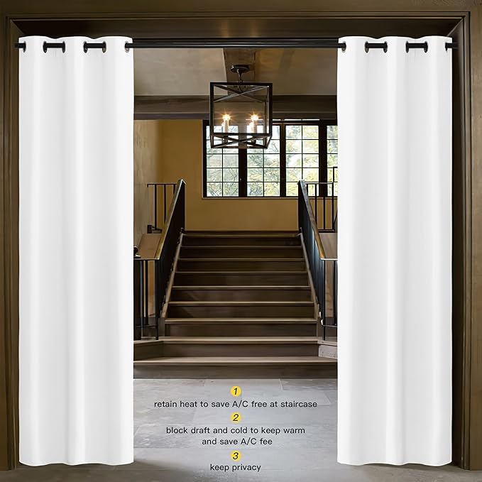 NICETOWN Curtains & Drapes for Door Tapestry, 80 inches Long Door Curtains for Bathroom Pantry Bedroom Closet (White, 1 Panel, 2.8ft Wide x 6.7ft Long) - Image 2