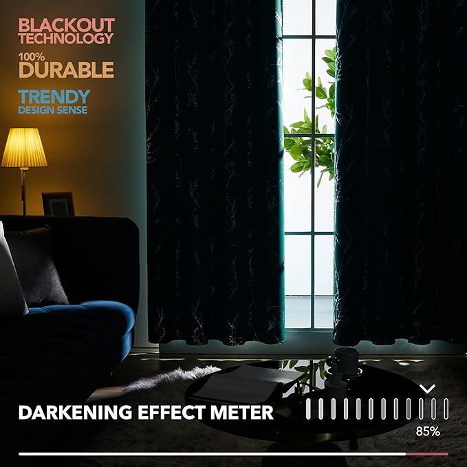Deconovo Blackout Curtains, Thermal Insulated Soundproof Drapes with Tree Foil Print, 42 x 84 Inch, Set of 2, Machine Washable Window Curtain for Bedroom Living Room Nursery Kitchen Office, Turquoise - Image 5