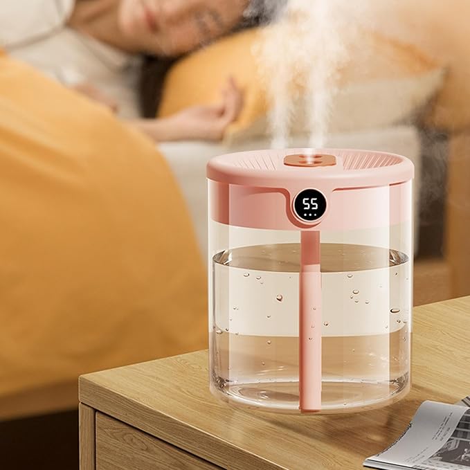 2L Humidifier, Double Nozzle Humidifier, Top Fill Cool Mist Humidifier, USB Humidifier with LCD Humidity Display, Large Capacity Fragrance Oil Diffuser for Home Bedroom[Pink] - Image 4
