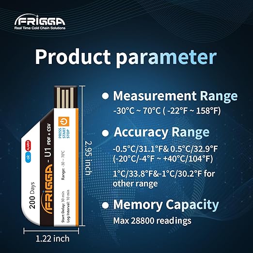 Frigga 10 Pack Temperature Data Logger Disposable Temperature Recorder 28800 Points USB Temperature Loggers Single Use High Accuracy 200 Days Cold Chain Transportation with PDF CSV Report, U1 - Image 2
