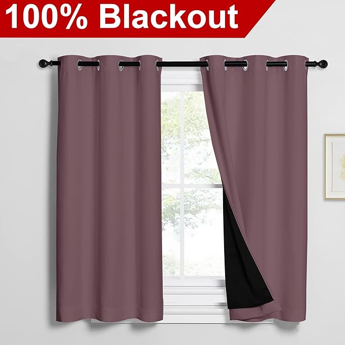 NICETOWN 100% Blackout Curtains 54 inches Long, Double-Deck Completely Blackout Window Treatment Thermal Insulated Lined Drapes for Small Window (Dry Rose, 1 Pair, 42 inches Width Each Panel) - Image 2