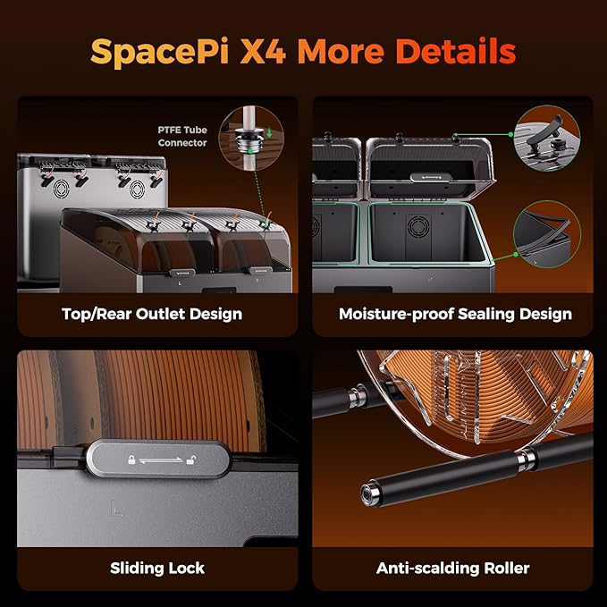 Creality Filament Dryer Box 4 Spool, SpacePi X4 3D Printer Filament Storage Box, Dual Independent Heating Chambers, Rapid Heating Up to 85℃, Active Dehumidification, for PLA,PETG,ABS,TPU,Nylon,etc - Image 7