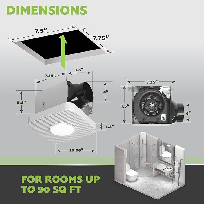 Homewerks 7130-40-BT DC Bathroom Fan with Light and Bluetooth Speaker 90-CFM 1.2 Sones White Easy Install, 4000 Kelvin Cool White Light - Image 4