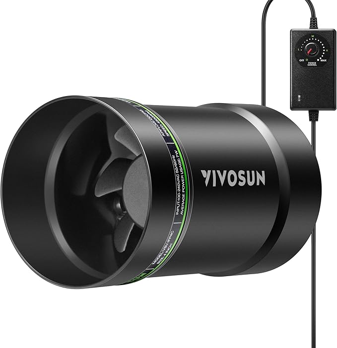 VIVOSUN 4” Inline Booster Duct Fan with Speed Regulator, 130 CFM Quiet Exhaust Fan for HVAC Ventilation in Grow Tents, Basements, Bathrooms, Kitchens, and Attics by VIVOSUN