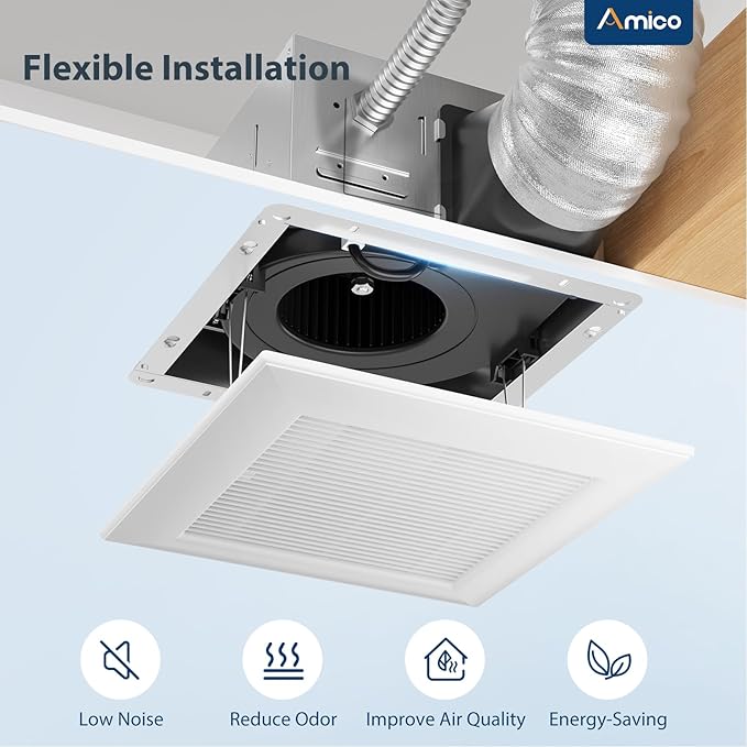 Amico Bathroom Exhaust Fan, 1.0 Sones, 110 CFM, Low Noise, Household Bath Ventilation Fans, Ceiling Mounted, No Attic Access Needed, Easy to Install- ETL & FCC Certified - Image 6