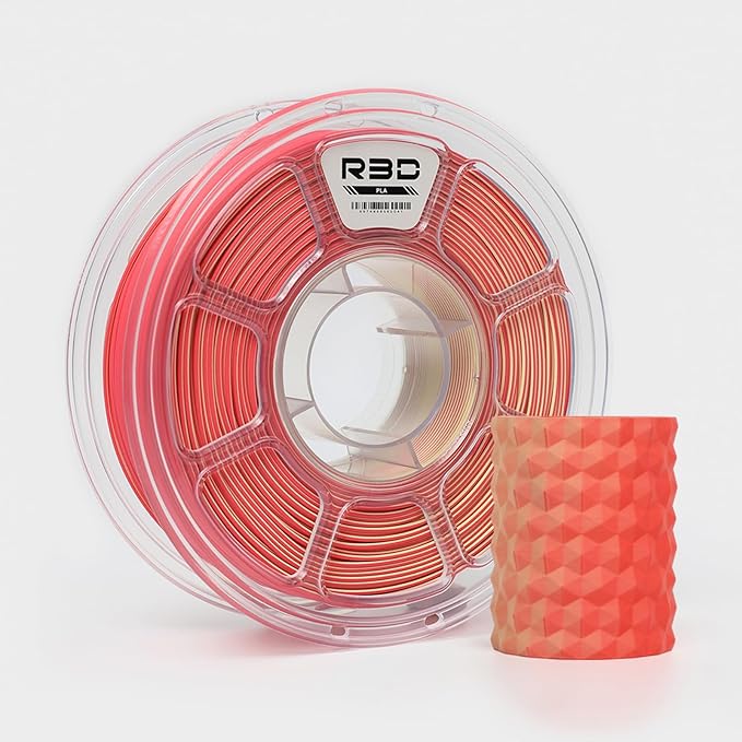 R3D Dual Color Silk PLA Filament, Co-Extrusion 3D Printer Filament 1.75mm, 30-370 mm/s High Speed PLA, Dimensional Accuracy +/- 0.02 mm, 1KG Plastic Spool (Matte Red-Yellow) by R3D