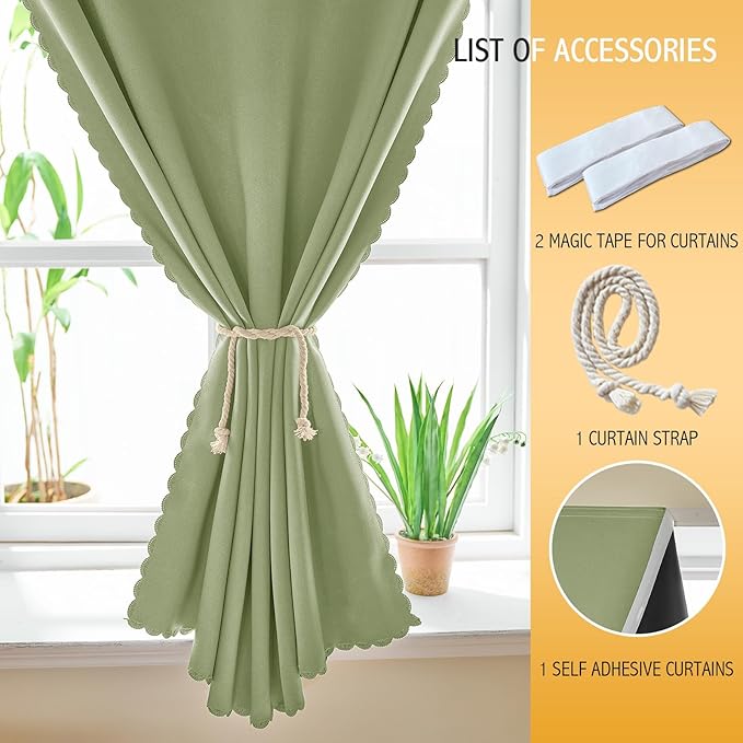 Adhesive Curtain 100% Blackout No-Drill Easy Install for Bedroom Blinds Light Blocking (Sage Green-47 W x 63" L-1P) - Image 4