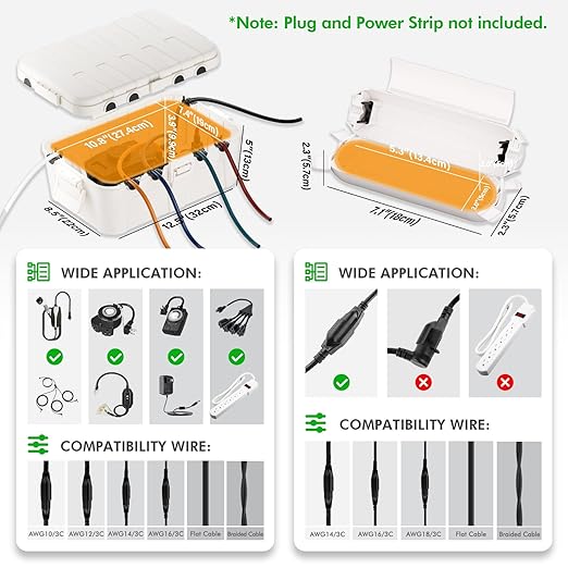 RESTMO 5-Piece Outdoor Waterproof Electrical Box Set – 12.5" x 8.5" x 5" Large & 7.1" x 2.3" x 2.3" Small, Weatherproof Boxes for Power Strip, Outlet, Plug, Socket, Timer, Holiday Light, White - Image 2