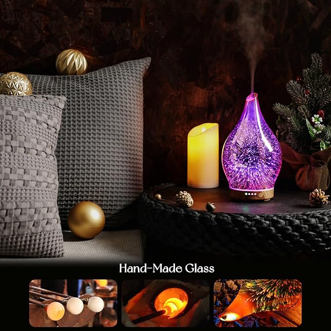 Porseme Essential Oil Diffuser 3D Firework Glass Aromatherapy Ultrasonic Humidifier Rose Gold, Auto Shut-Off, Timer Setting, BPA Free, Aroma Decoration for Home, Office, Gym, Spa, Premium Gift 150ml - Image 5