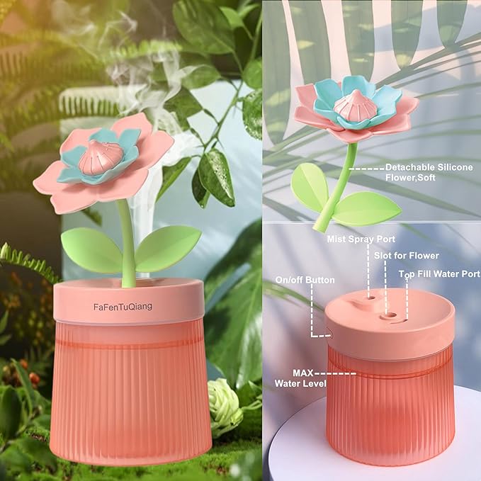 Bedroom Mini Humidifier Cute, Auto Shut Off 260ml With Flower, Cool Mist, 7 Colors Night Light, Quiet, Portable Ultrasonic Essential Oil Diffuser for Plants Office Travel - Image 6
