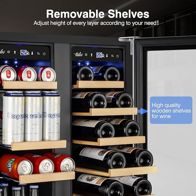 Wine and Beverage Refrigerator Upgraded, 24 Inch Beverage Refrigerator Cooler Dual Zone with Glass Door, Under Counter or Freestanding Beverage Fridge with Large Capacity, Advanced Cooling System - Image 4