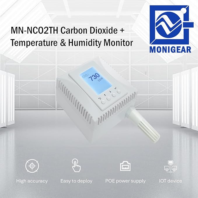 Indoor Air Quality Monitor, 3-in-1 Temperature Humidity CO2 Sensor, AWS/Azure/Tuya IoT with PoE, LCD Display, Protocol: MQTT, BACnet, SNMP, Modbus TCP, Home Assistant Ready, Email/IFTTT alarm - Image 3