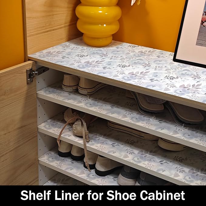 Blue Peony Shelf and Drawer Liner for Kitchen,Non-Adhesive and Strong Non-Slip Floral Cabinet Drawer Liners for Kitchen Shelf, Waterproof Cupboard Liners,Easy to Clean,12IN x 10FT - Image 8