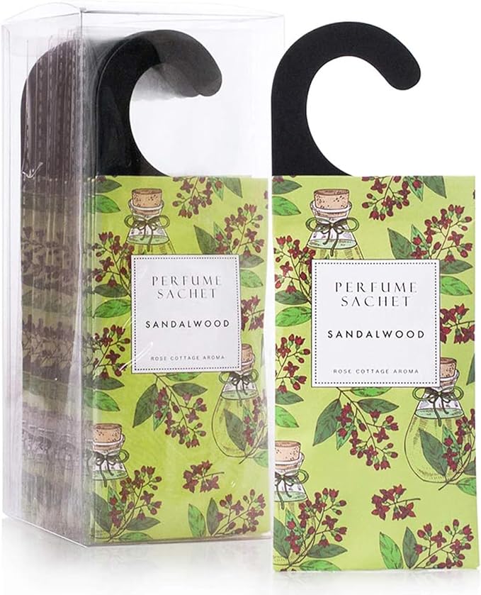 ROSE COTTAGE Large 12 Packs Sandalwood Hanging Closet Deodorizer Air Freshener Long Lasting Scented Sachets Smell Goods for House by ROSECOTTAGE