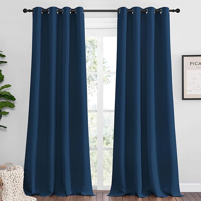 NICETOWN Moroccan Blue Blackout Curtains 96" Long for Office, Dining Room, Guest Room, Sound Reducing Heat and Cold Block Curtain Panels for Modern Room Decorative (55" Wide, 2 Pieces) by NICETOWN