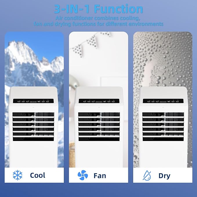 8000Btus Portable Air Conditioner with Cooling, Dehumidifier, Fan 3-IN-1 Indoor AC,24H Timer, Sleep Mode, 2 Wind Speeds,Portable AC with Remote Control for Home Garage Offices - Image 5