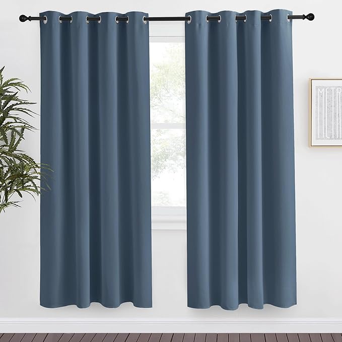 NICETOWN Blackout Curtain 78 inch Long, W55 x L78, 1 Panel, Smoky Blue, Thermal Insulated Window Treatment with Grommet Room Darkening Thermal Insulated Panel for Bedroom/Living Room by NICETOWN