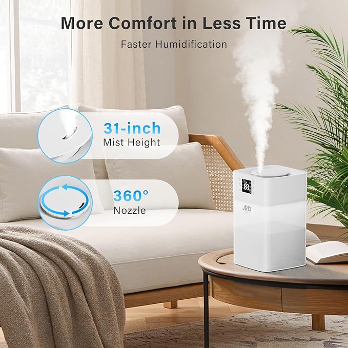 JRD Humidifiers 4L for Bedroom, Cool Mist Humidifier for Large Room, 40H Runtime, Night Light, 360° Nozzlefor Home, Office, Baby Nursery, Plants - Image 5