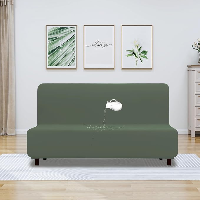 PureFit 100% Dual Waterproof Futon Cover - Stretch Non Slip Fleece Sofa Covers, Washable, Leakproof Furniture Protector for Kids, Pets, Dogs (Grayish Green) - Image 2