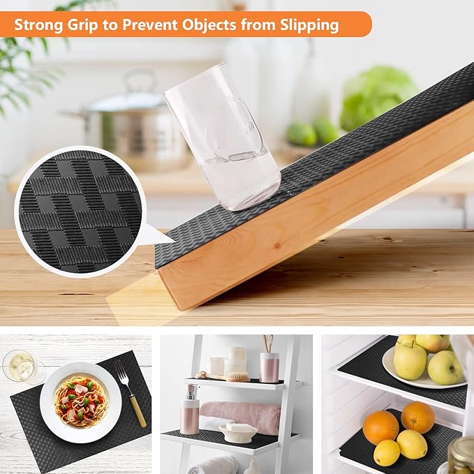 Shelf Liners for Kitchen Cabinets Refrigerator Liners Waterproof & Oil-Proof Kitchen Cupboard Liner Non-Slip Drawer Mats EVA Material Non Adhesive Fridge Liner for Shelves - Black 11.8 x 236.2 Inches - Image 7