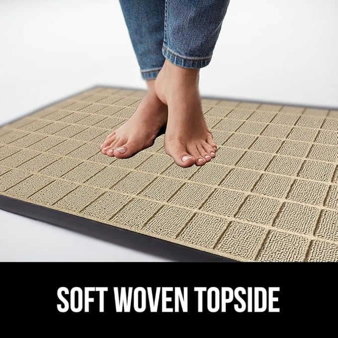 GORILLA GRIP 100% Waterproof All-Season WeatherMax Doormat US Designed Natural Rubber, Stain and Fade Resistant, Low Profile Indoor Outdoor Door Mats, Easy Clean Patio Mat, 17x29, Taupe Grid - Image 7