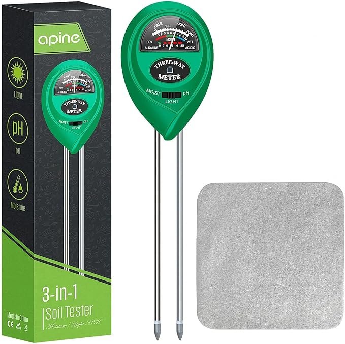 apine Soil Moisture Meter,3 in 1 Soil pH Tester,Soil Tester with Moisture,Light,and pH Test for Garden,Farm,Lawn,Indoor,Outdoor (No Battery Needed) by apine