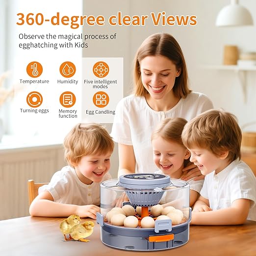 Incubator, Egg Incubator, Incubator for Hatching Eggs with Egg Candler, Automatic Egg Turner, Temperature& Humidity Control for Chicken, Duck, Quail,Goose, Carrying Handle Design,360° Viewing - Image 6
