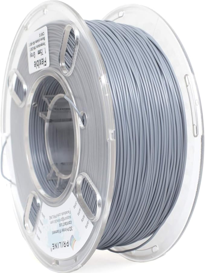 TPU Filament，PRILINE 98A TPU Flexible Soft 3D Printer Filament，1KG 1.75mm Spool Durable Flexible Material, Grey by PRILINE