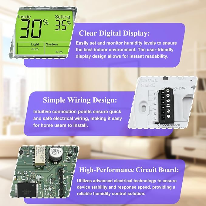 H6062A1000 Digital Humidistat/Dehumidistat Compatible with Honeywell H6062A1000 HumidiPro, OEM Upgrade H6062A1000/U Digital Humidistat, Smart LCD Display Humidity Control for Home and Indoor. -2 Year - Image 6