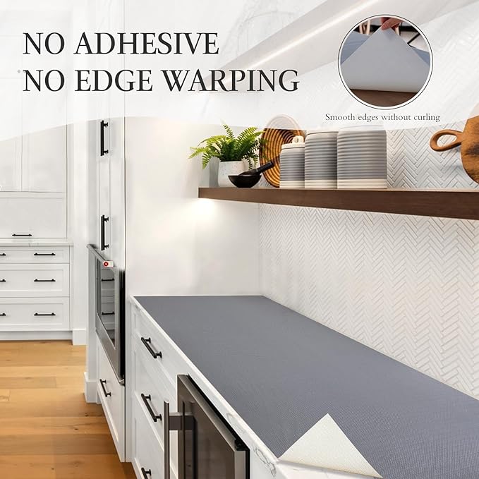 Beautysaid Shelf and Drawer Liner for Kitchen Cabinet, Non Adhesive Non Slip Shelf Paper Waterproof Washable Thickened for Dresser Pantry Shelve Bathroom Protector Liner(Gray,12 in x 20FT) - Image 5