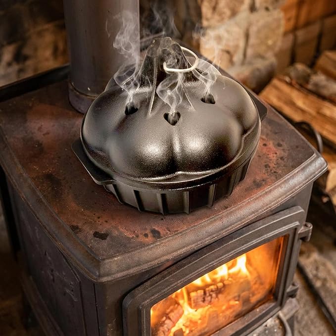 Wood Stove Steamer & Woodstove Steamer Stove Humidifier Cast Iron,2.4 Qt Round Fireplace Humidifier & Simmer Pots with Heart-shaped Vent At The Top Covers (Round-2) by Unknown