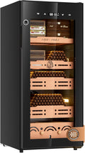 Electric Cigar Humidor, 105L Cabinet up to 900 Cigars with Thermostatic & Humidistatic Control, 4 Cedar Wood Trays, LED Screen Fingerprint Safety Lock for Lounge/Home Use Cooling Fridge by FANKAI