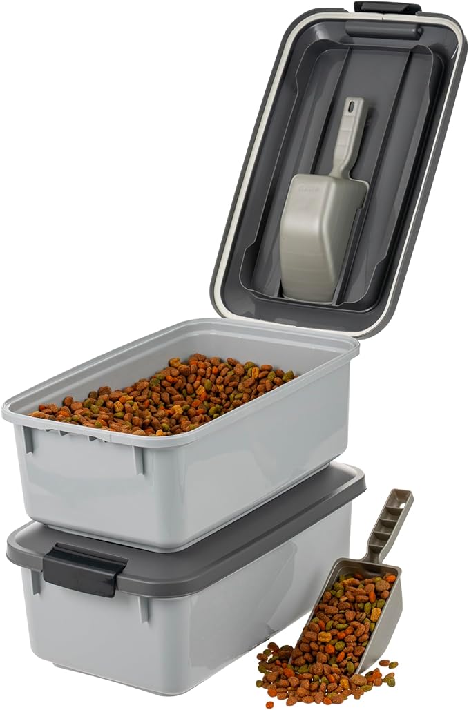 IRIS USA WeatherPro Airtight Pet Food Storage Container, Up to 14 lbs, Dog Cat Bird and Other Pet Food Storage Bin Keep Pests Out Translucent Body BPA Free Stackable, 2 Pack, Gray - Image 9