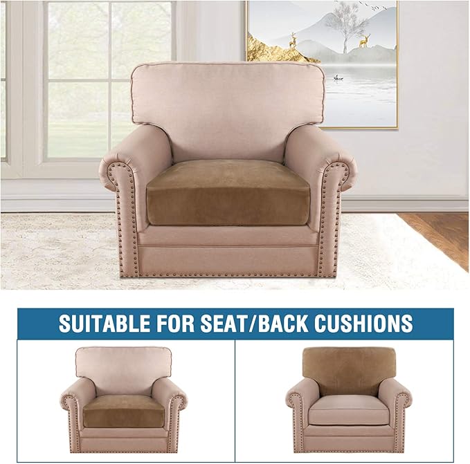 H.VERSAILTEX Velvet Stretch Couch Cushion Cover Plush Cushion Slipcover for Chair Cushion Furniture Protector Seat Cushion Sofa Cover (1 Piece Armchair Cushion Covers, Camel) - Image 3