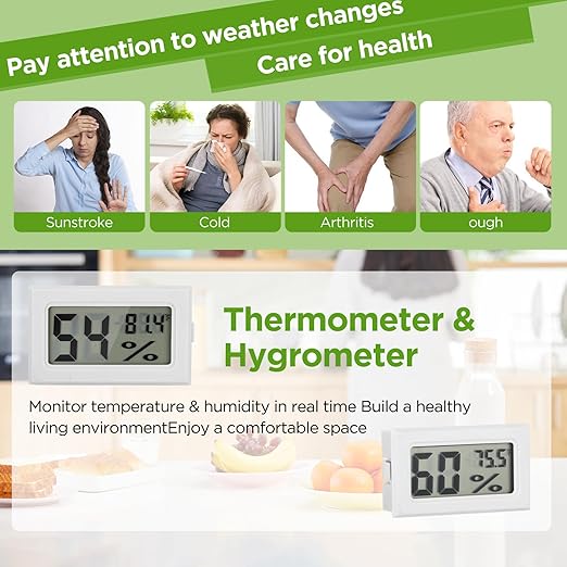 12 Pack Mini Hygrometer Digital Electronic Temperature Humidity Meters Gauge Indoor Thermometer Hygrometer LCD Display Fahrenheit (℉) for Guitar Case,Greenhouse, Garden, Cellar, Closet (White) - Image 3