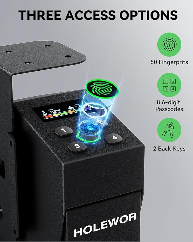 Gun Safe Biometric Pistol Safe Fingerprint Drop Down Mount Handgun Safe Under Table for Desk Bedside Nightstand - Image 3